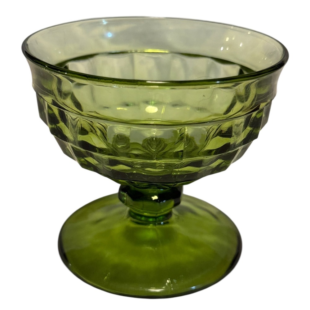 Vintage Indiana Glass Whitehall Avocado Green Sherbet Cups Set of 2 MCM Retro - Picture 10 of 16